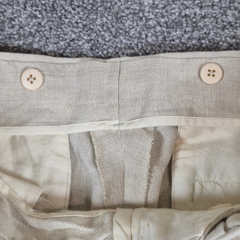 Vintage J Peterman Company Dress Pants Mens 34 Beige Linen Cotton Pleated Cuffed